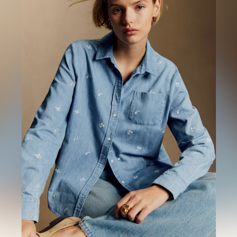 Sezane embroidered denim shirt